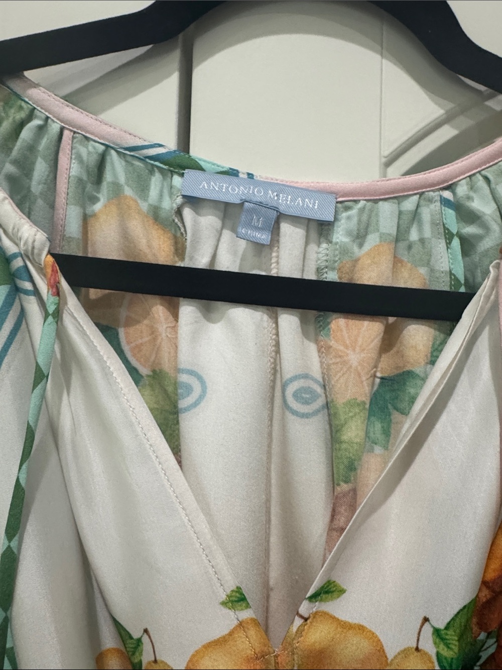 ANTONIO MELANI White dress with Green and Pink Trim, - Picture 3 of 6